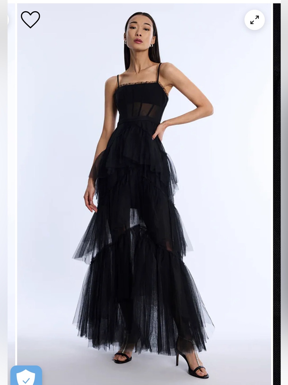 BCBG Oly Tiered Ruffle Tulle Evening Gown